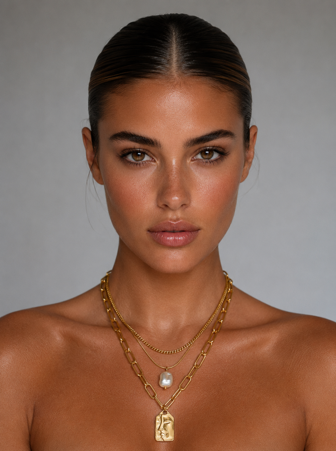 Layered Face Portrait Necklace For Women