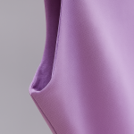 Close-up of a lavender sleeveless crop top showing armhole and side seam detail against a gray background.