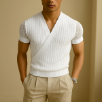 Men's breathable knit V-neck short sleeve tee in solid color, summer casual style
